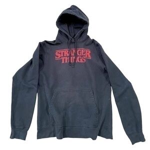NETFLIX | STRANGER THINGS BLACK DRAWSTRING HOODIE, RED LOGO, SIZE M